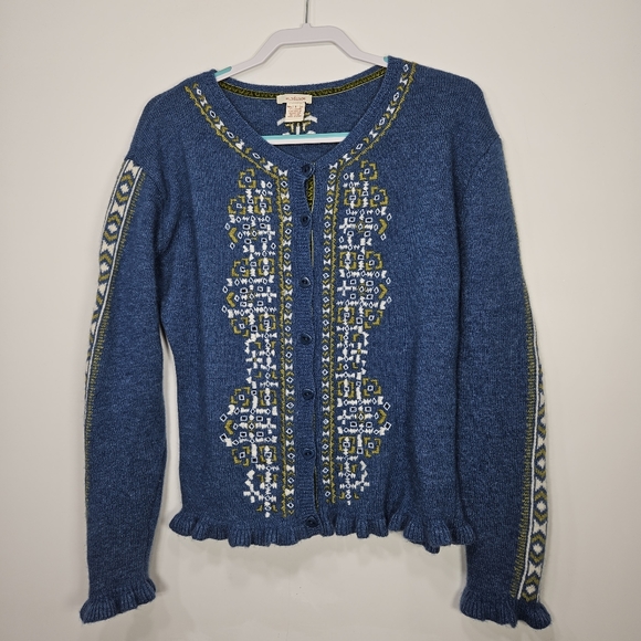 Sundance Sweaters - Sundance Marquette Cardigan Lambswool Blend Blue Knit Large